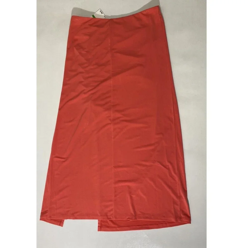 NEW Size L Womens Michael Kori Sangria Ruched Midi Skirt Polyester Elastane $98